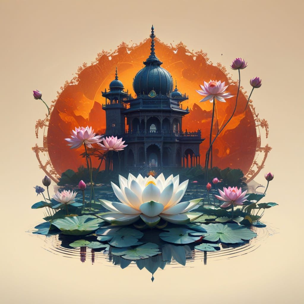 Blooming lotus, abandoned fort