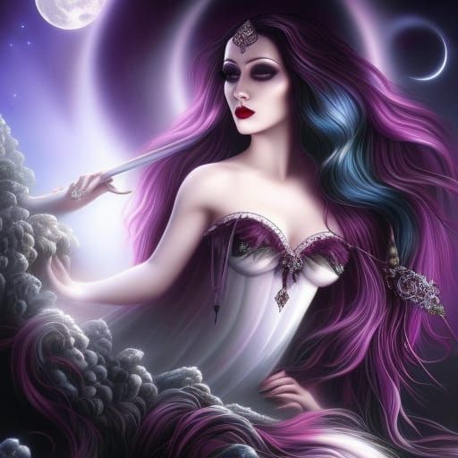Ethereal Vampire Queen in Graveyard Moonscape
