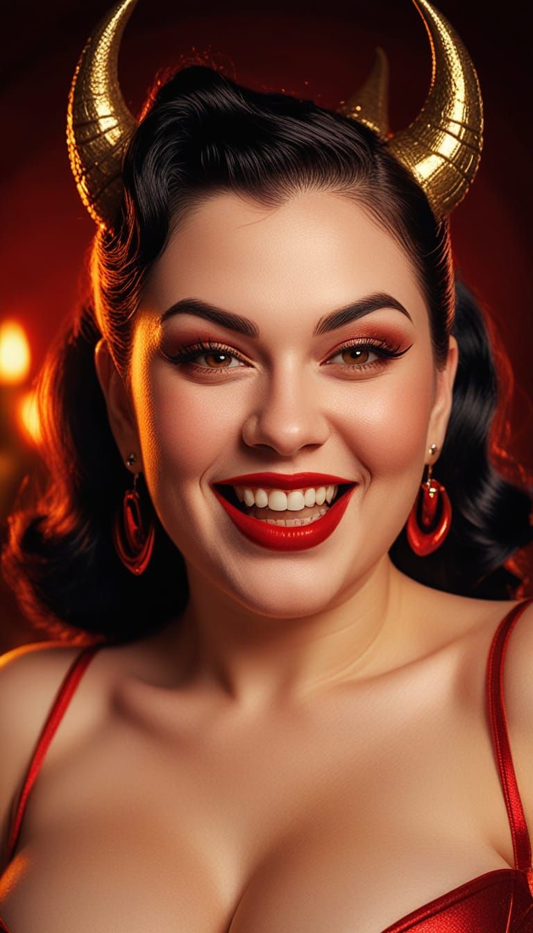 Plus Size Devil Pinup Art in Vibrant Digital Style