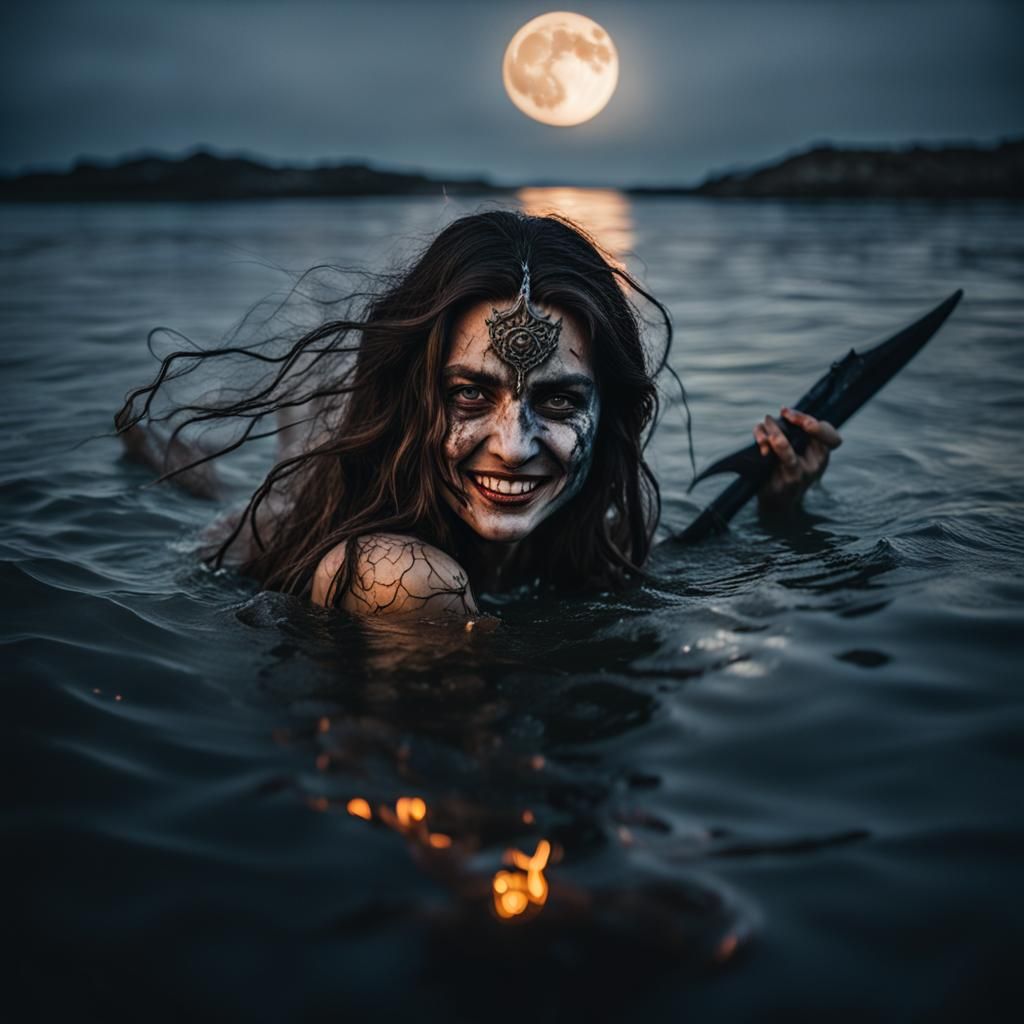 Lady Posing on Shark with Mermaid in Background