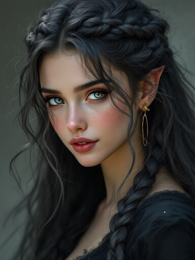 Ethereal Woman with Braids: A Fantasy Portrait