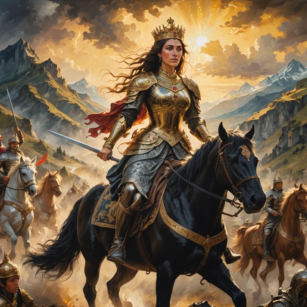 Queen Tamara Leads Her Army, Georgian Art Style