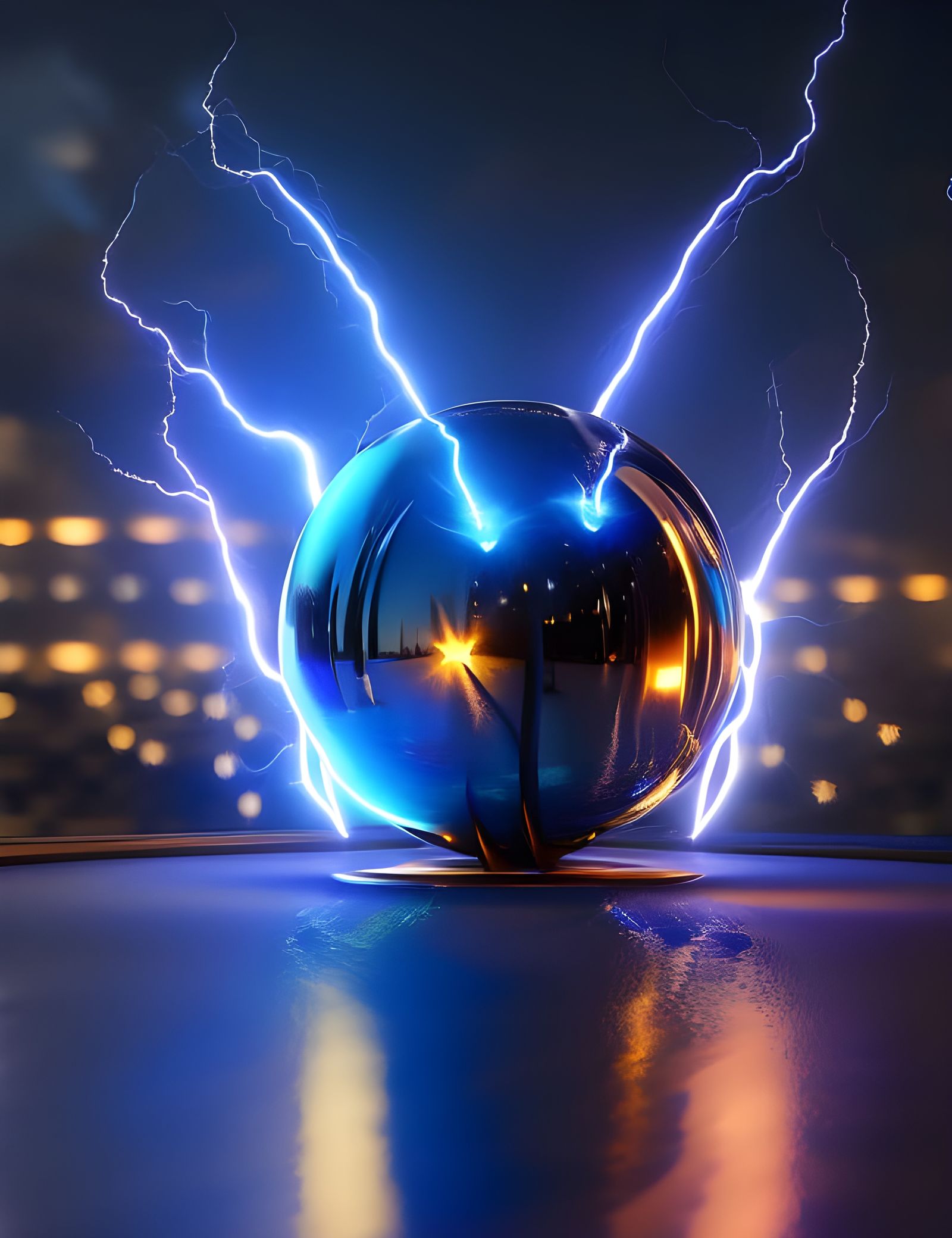 Kawaii Lightning Ball Superhero in Cityscape