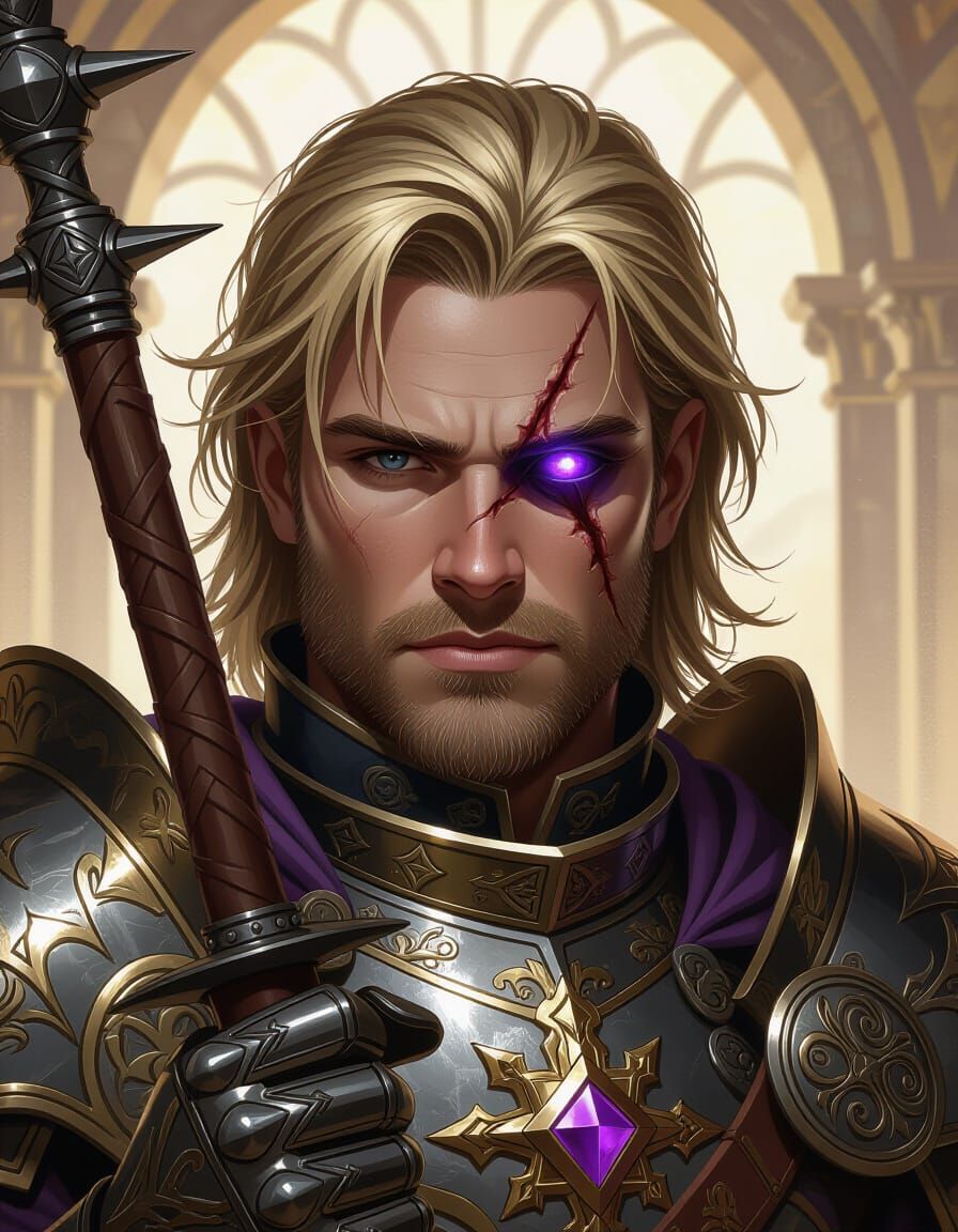 Cleric of Light with Gemstone Eye in Full Armor