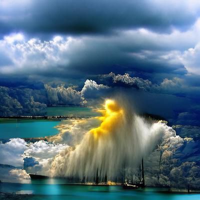 Dramatic Storm Over Water with Heavenly Light