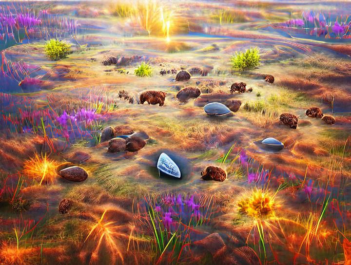 Surreal Meteor Shower Over Alien Meadow