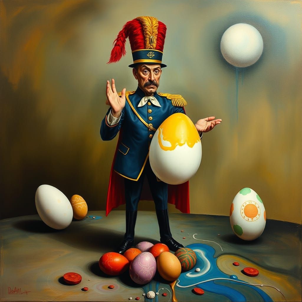 El Commandante Surrealism Masterpiece in a Melting Oil on Ca...