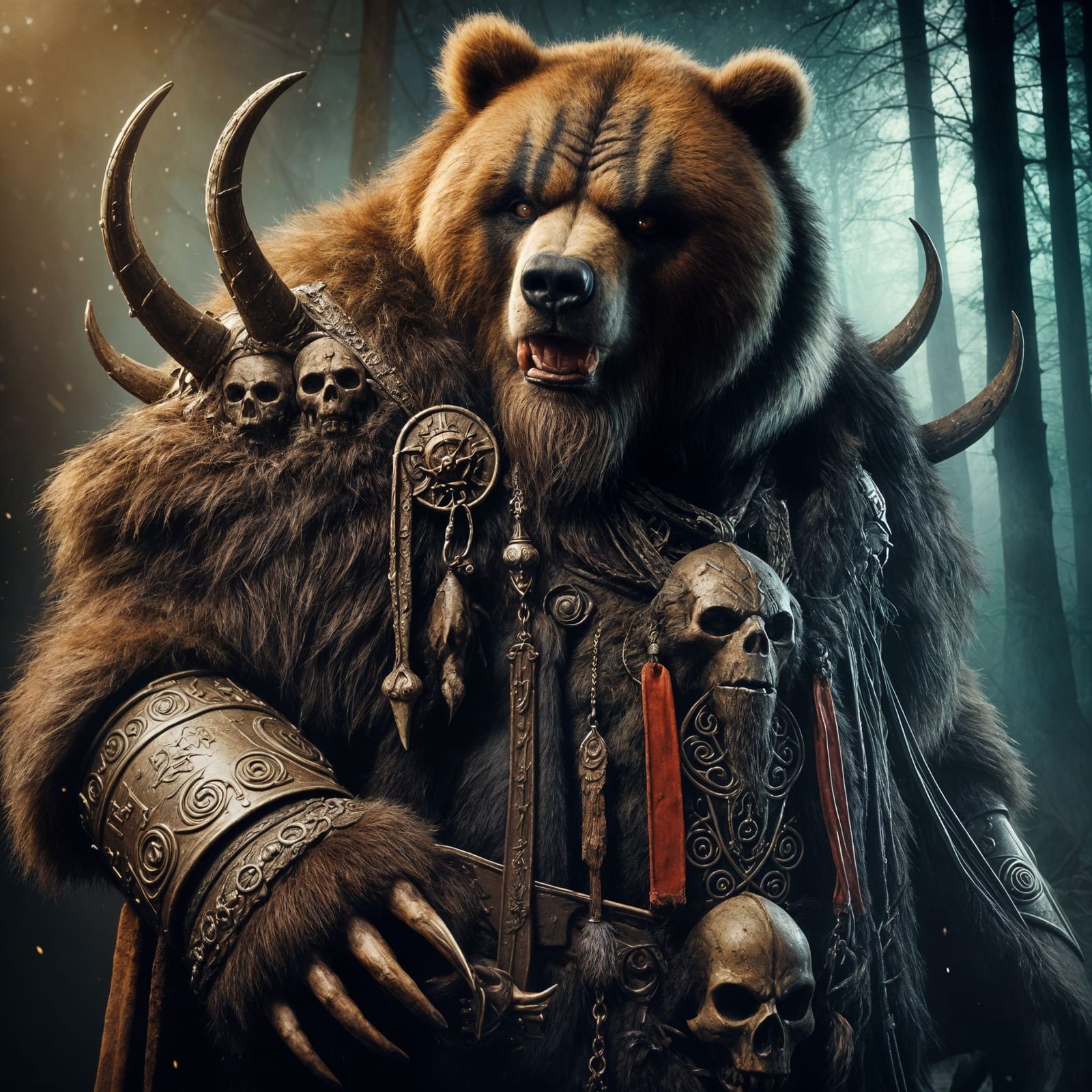 Ominous Kodiak Bear Barbarian in Dark Elemental Realm