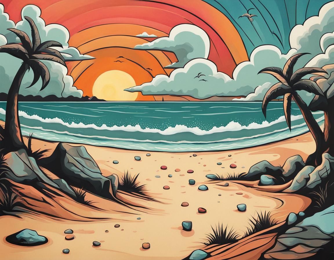 Surreal Beach Landscape in Pop Surrealism Style