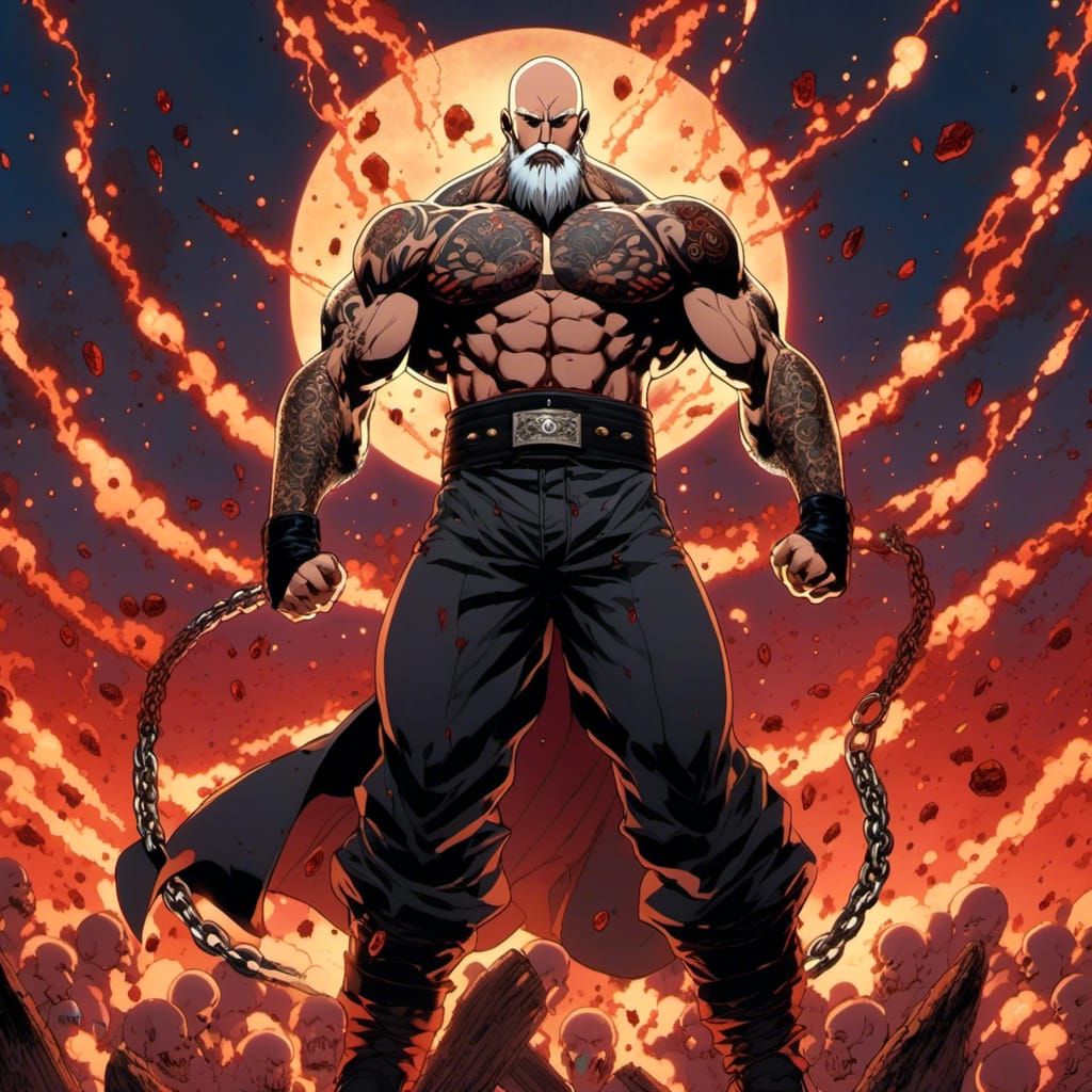 Tattooed Anime Fighter Celebrates Victory