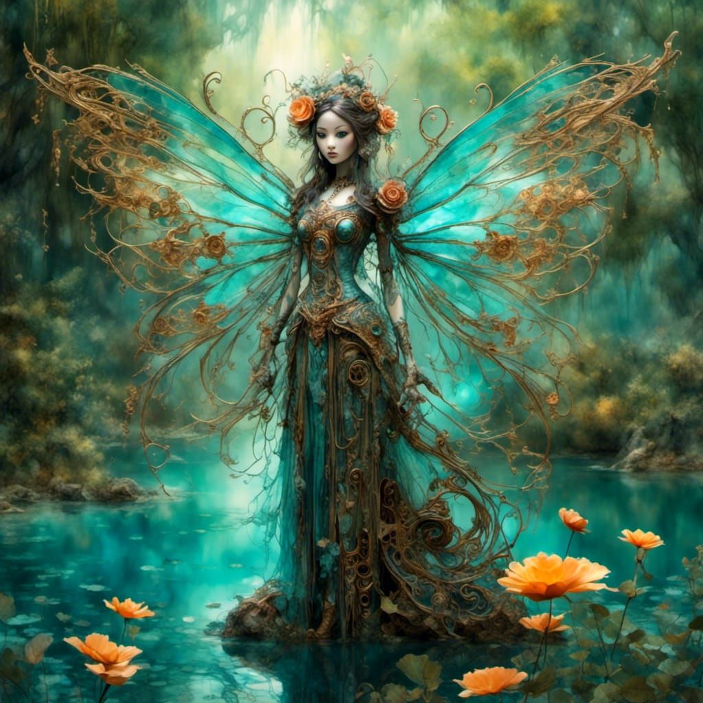 Biomechanical Steampunk Wraith with Wings by Blossom Lake