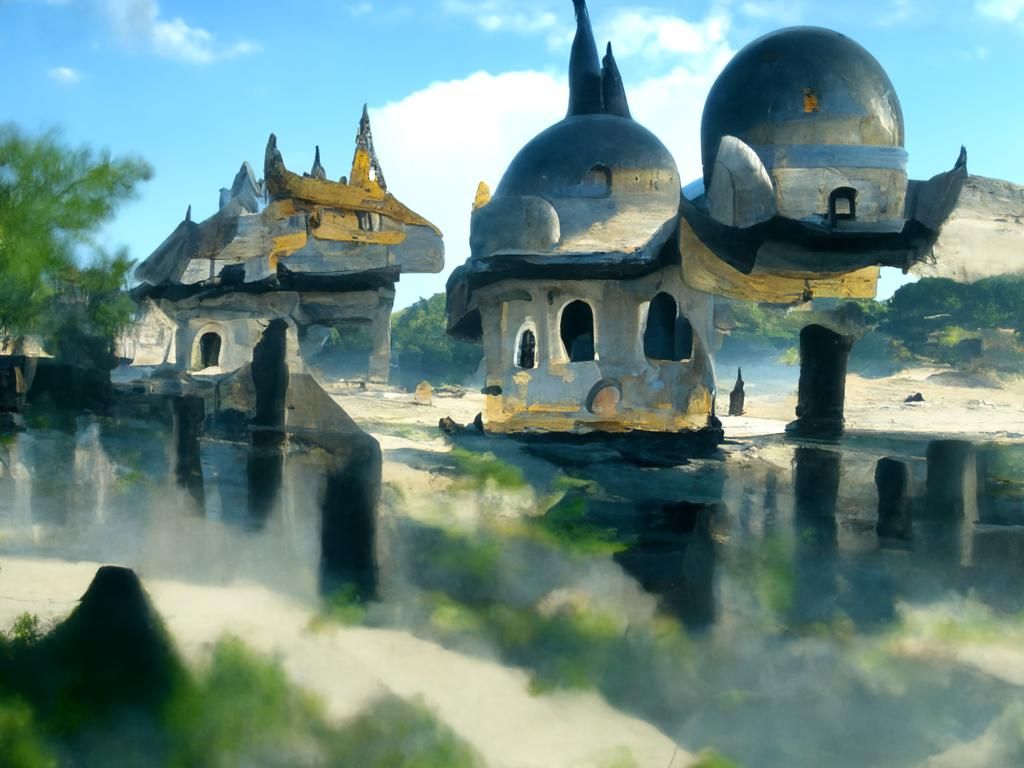 Seaside Medieval City with Two Suns, Ghibli Style