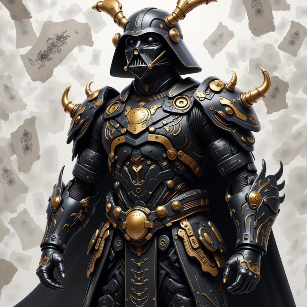Samurai Darth Vader in Detailed Armor with Japanese Patterns