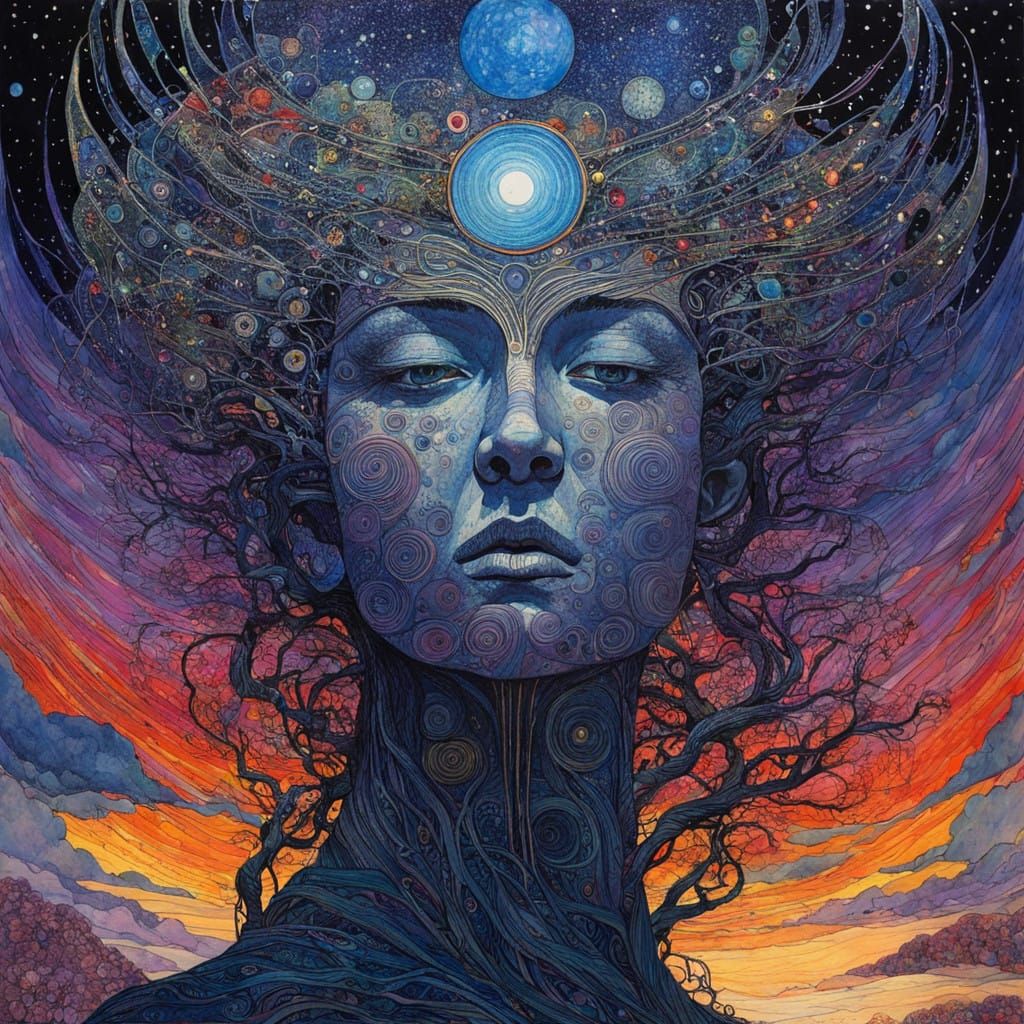 Mysterious Death Goddess as Ink and Watercolour Painting