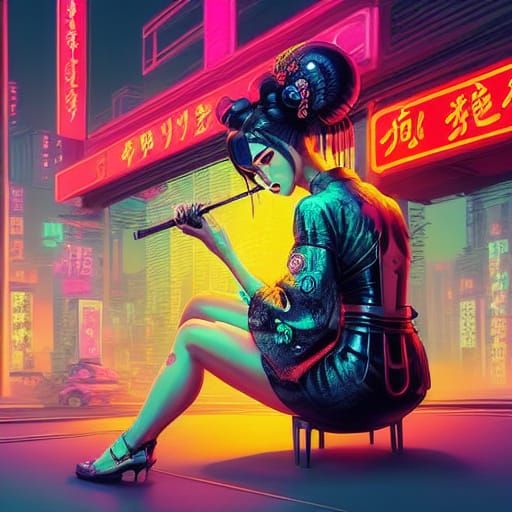 Synthwave Cityscape at Sunset in Neon Noir Style