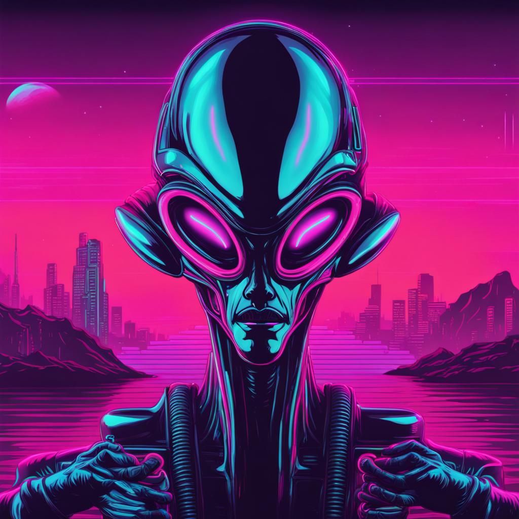 Synthwave Alien in Retro Neon Style