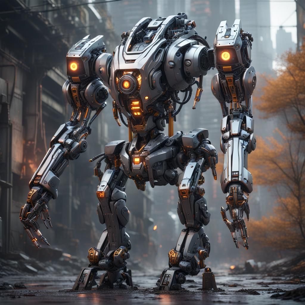 Chrome Mech with Energy Weapons in Matte Style