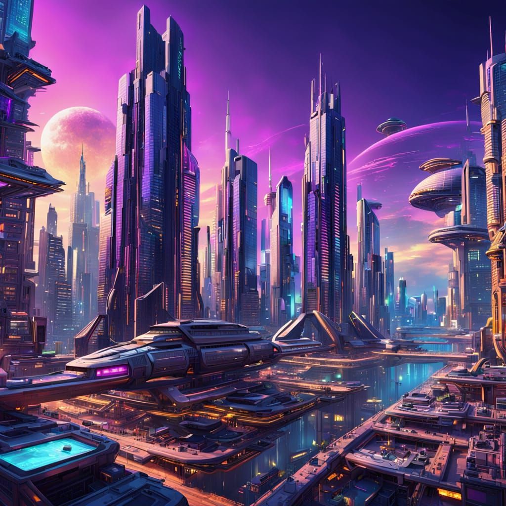 Futuristic Earth Cityscape in Neon Digital Art