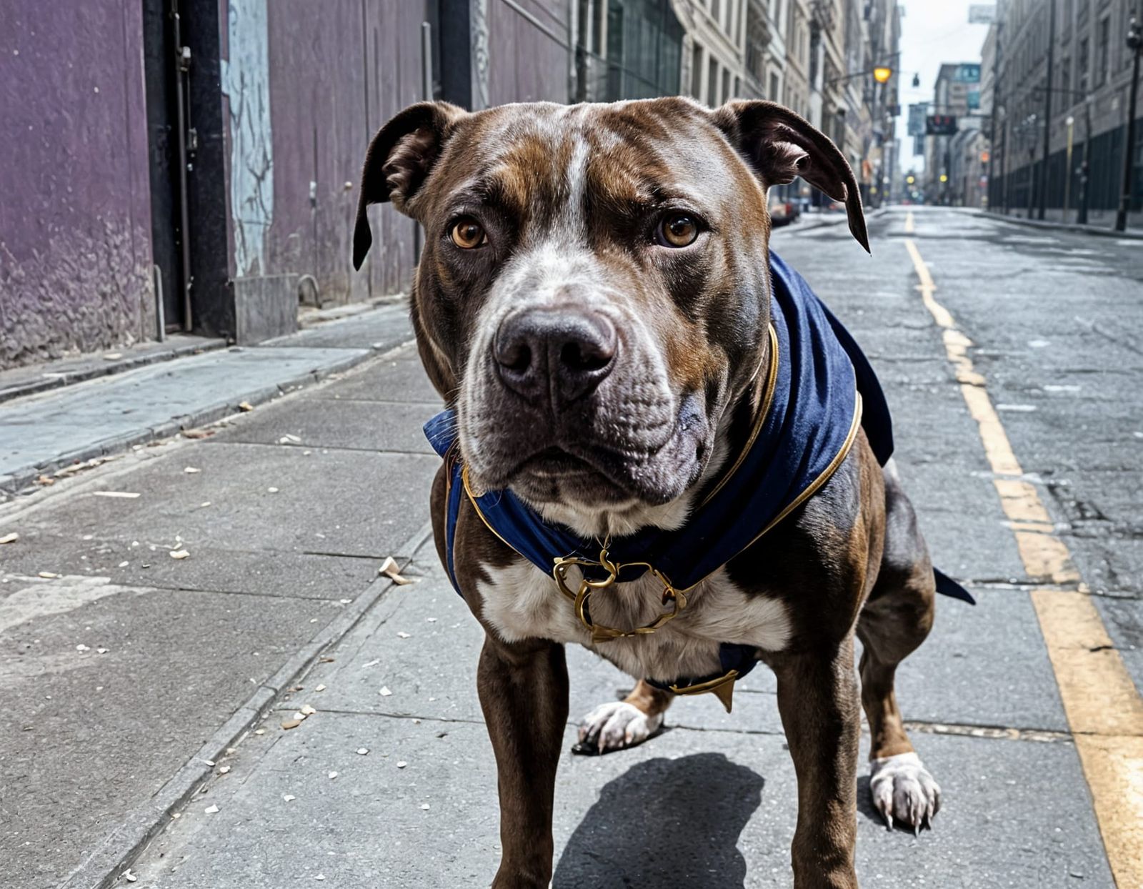 Pitbull Superhero in Dark City, Cinematic Film Still