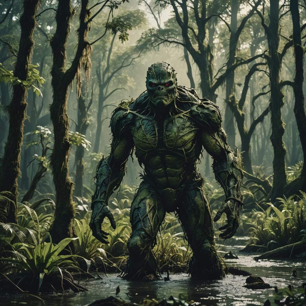 Dramatic Cinematic Film Still of Swamp Thing