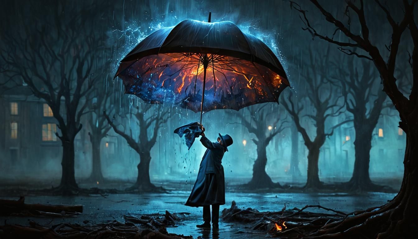 Surreal Oil Painting of Man in Bowler Hat Amidst Swirling Fl...