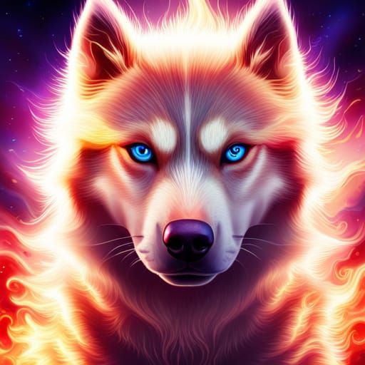 Hyperrealistic Husky with Cosmic Energy