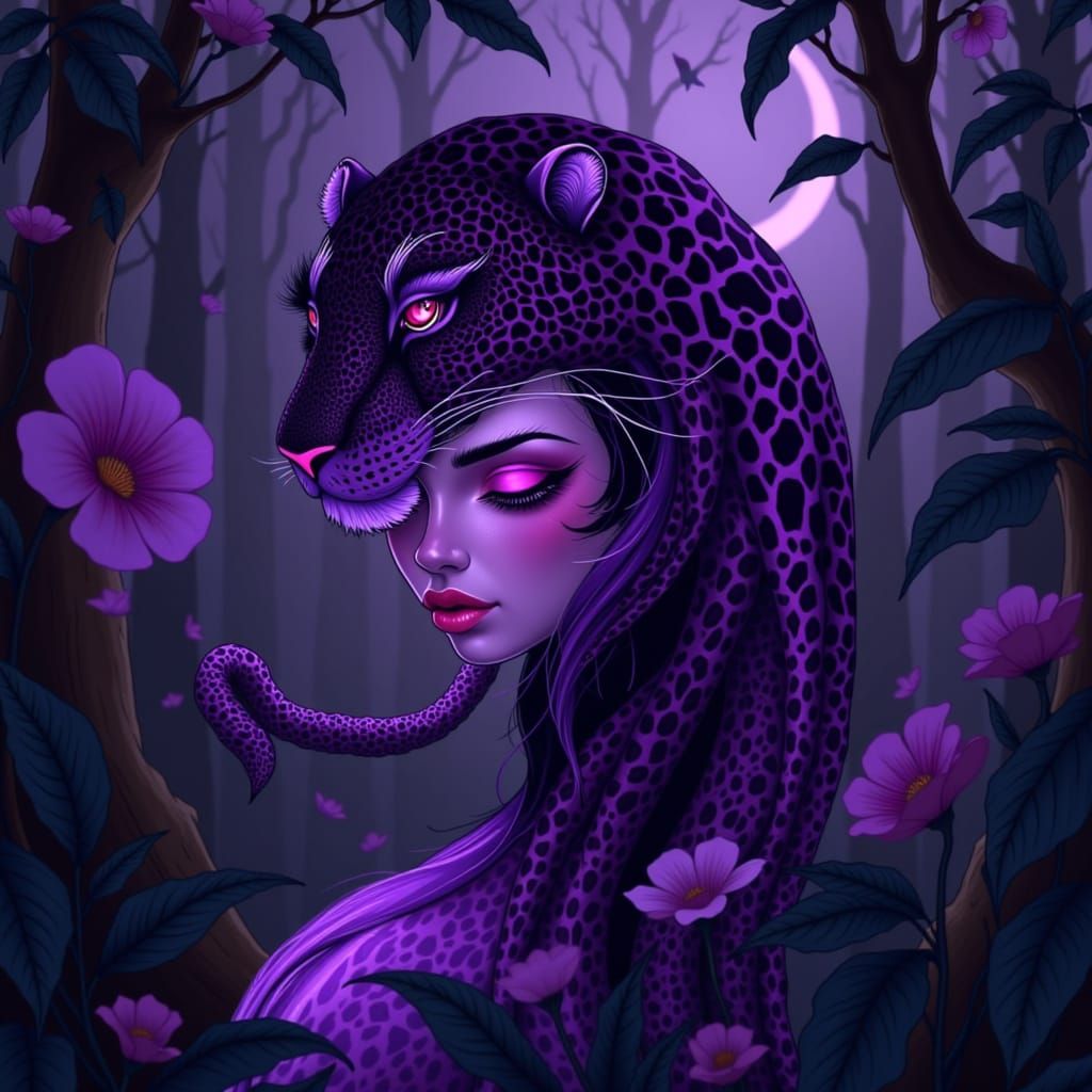 Purple Jungle Princess with Majestic Leopard