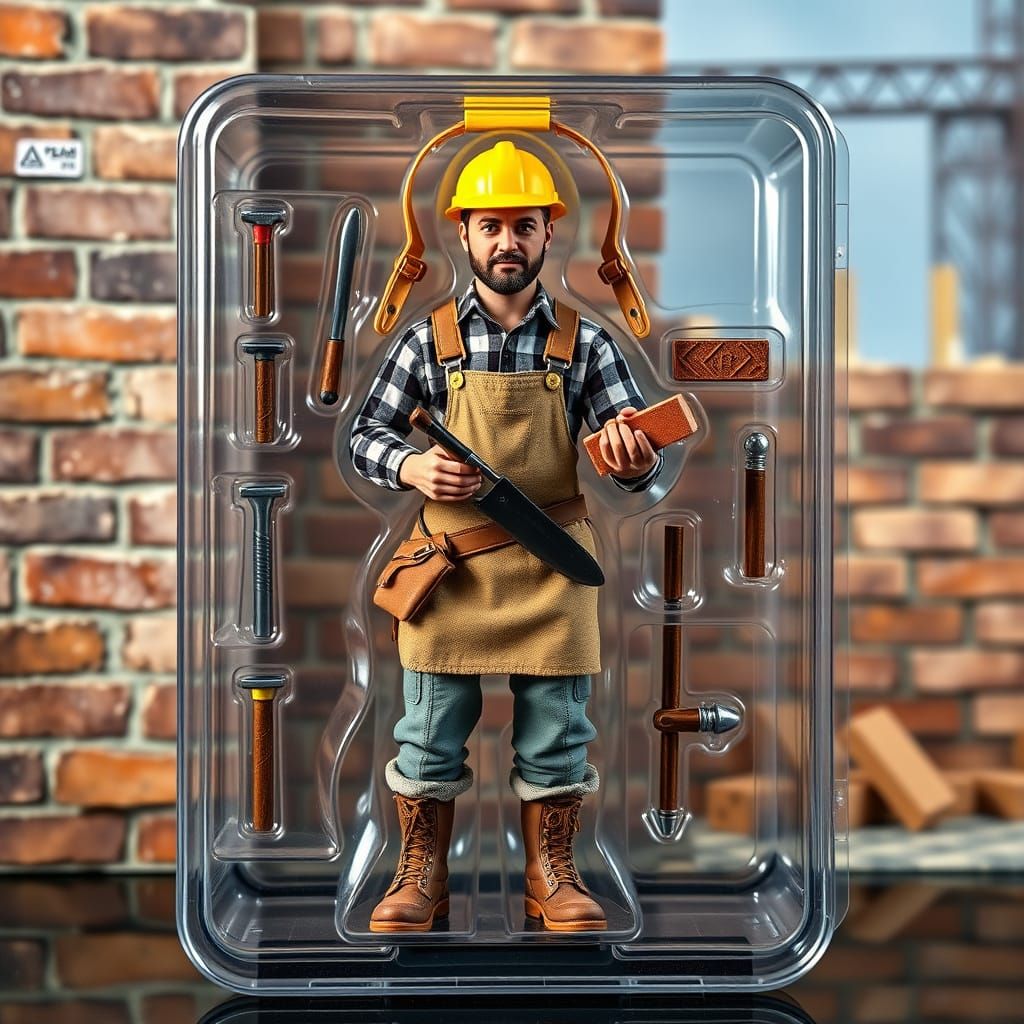 Bricklayer Action Figure in Toy Box, Hyperrealistic