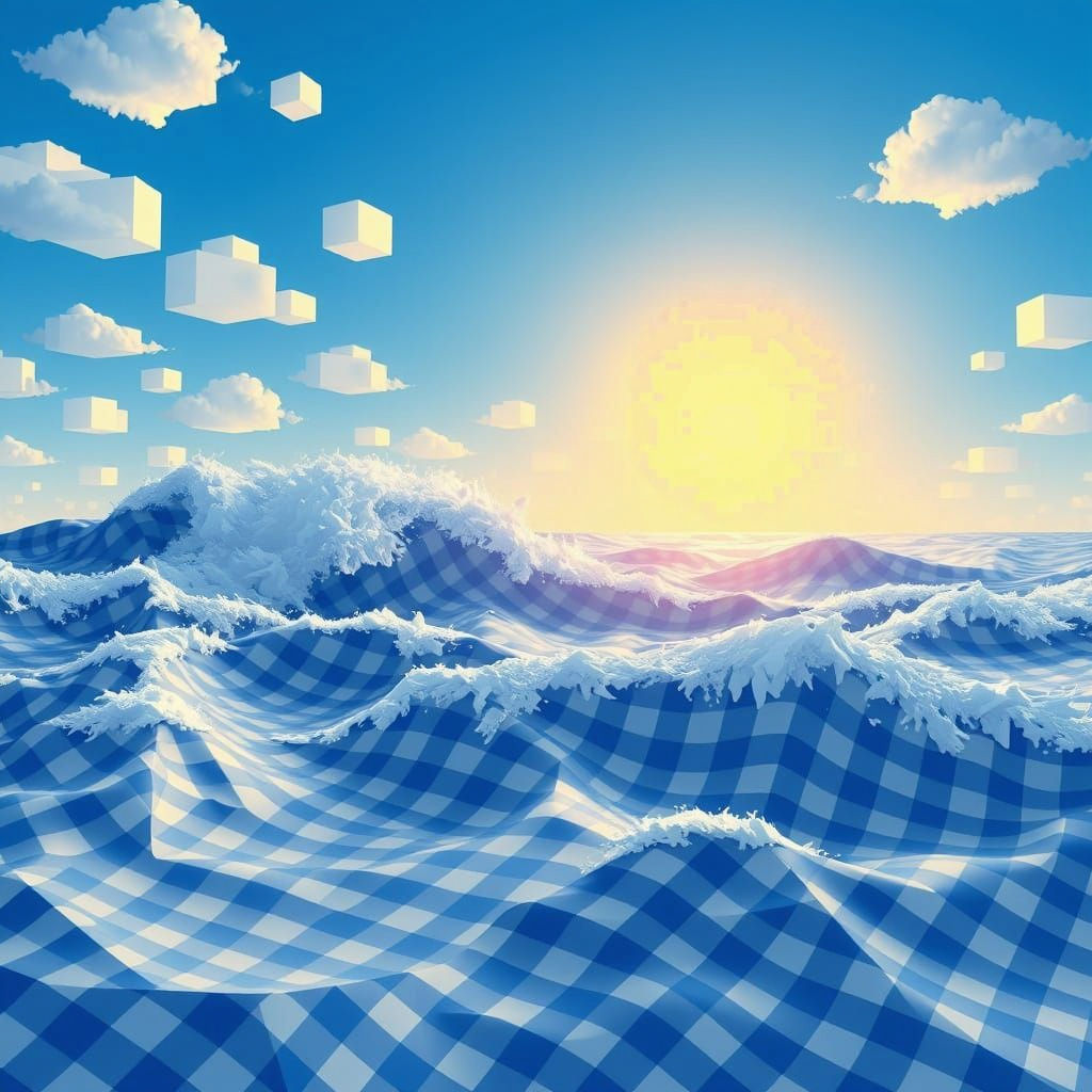 Gingham Waves in Low Poly Paradise