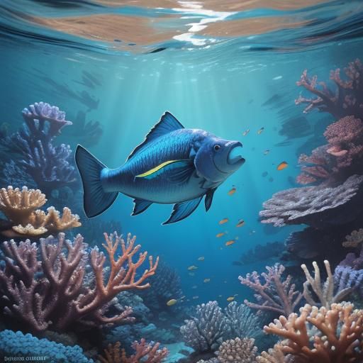 Colorful Fish Swimming in Coral Reef: Hyperrealistic Art