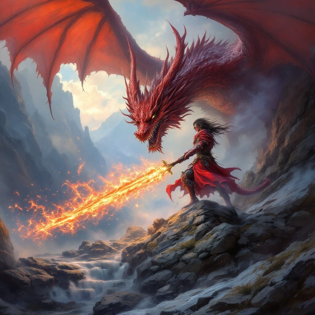 Red Dragon Warrior Summons Flaming Sword
