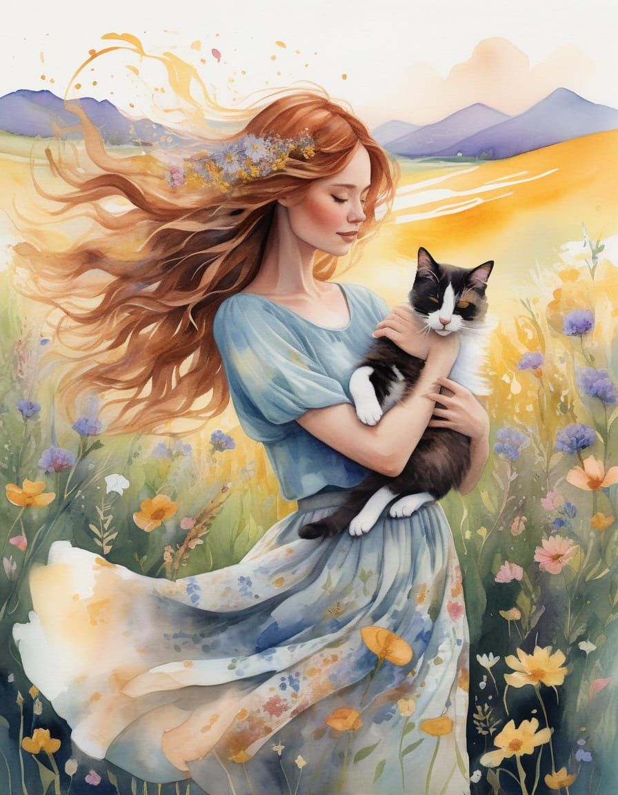 Whimsical Boho Girl in a Wildflower Meadow