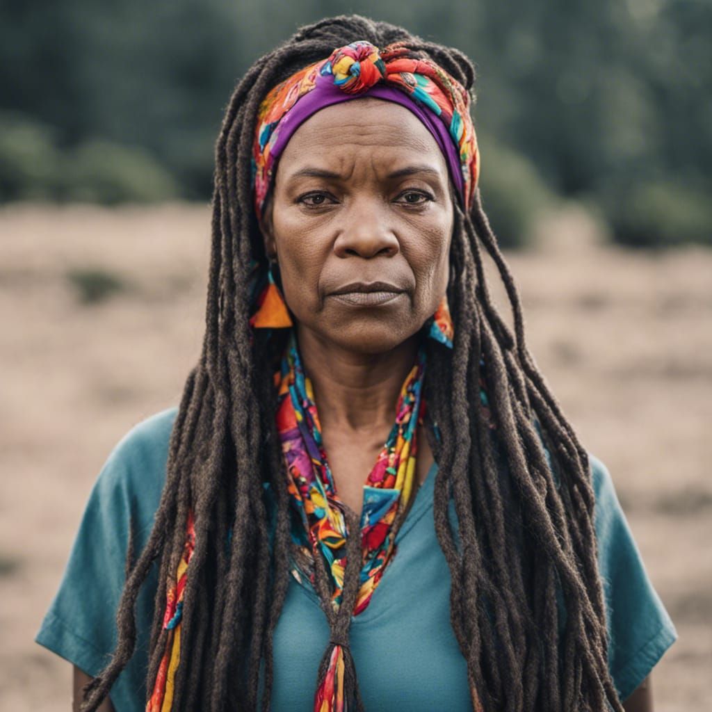 Solemn Woman with Braids, Hyperdetailed Portrait