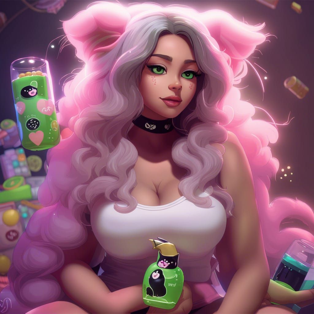 Pixar-Style Gamer Girl in Cat Cosplay