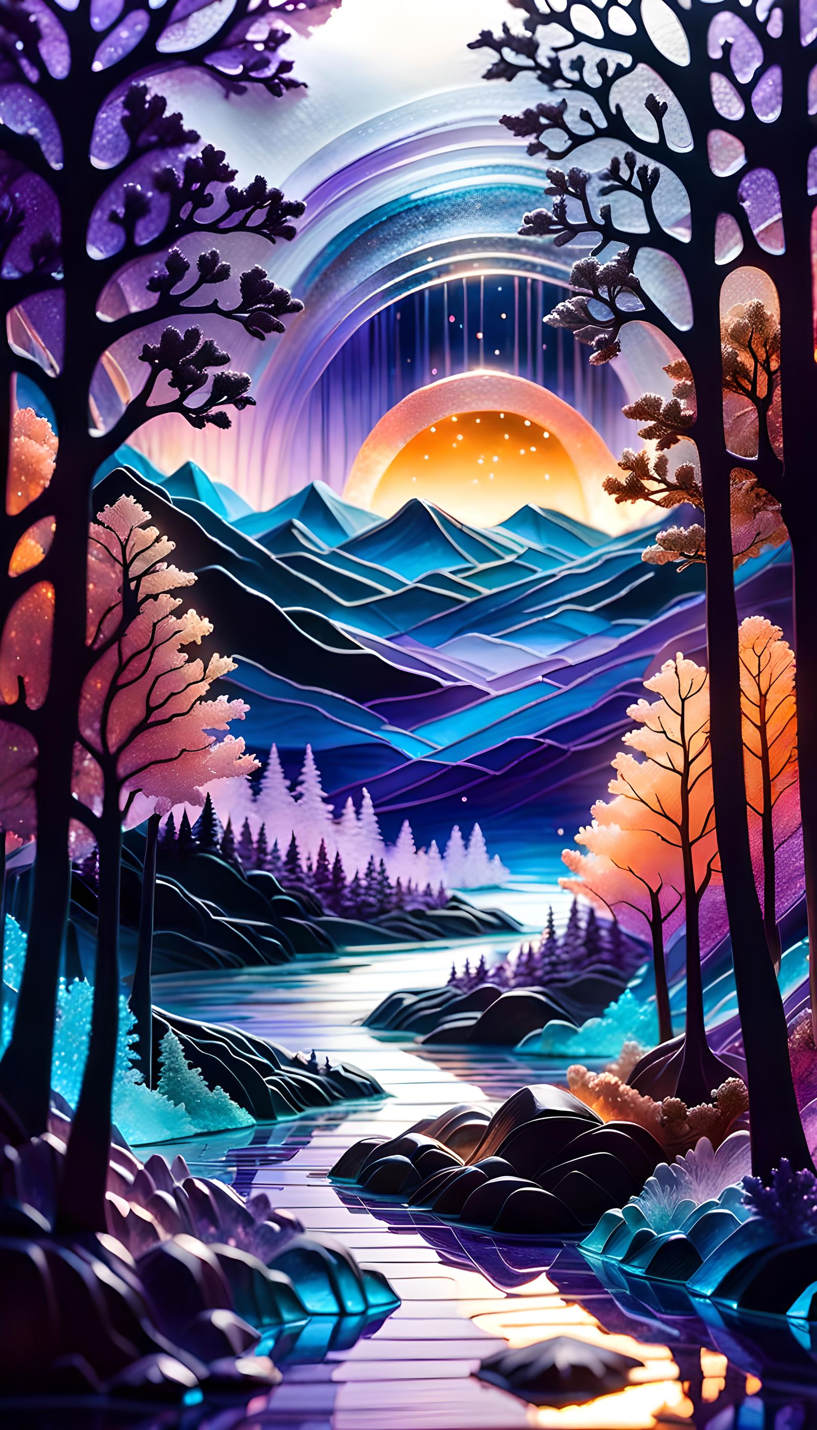 Iridescent Saltscape at Night in Rococo Style