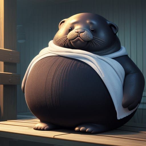 Cozy Walrus in Vibrant Sauna Scene