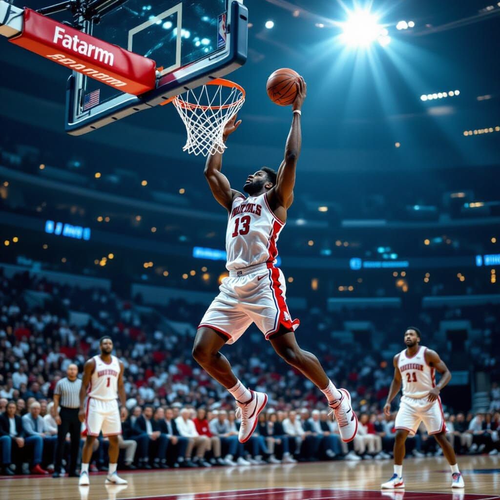 Basketball Player Slam Dunk in Dramatic Lighting