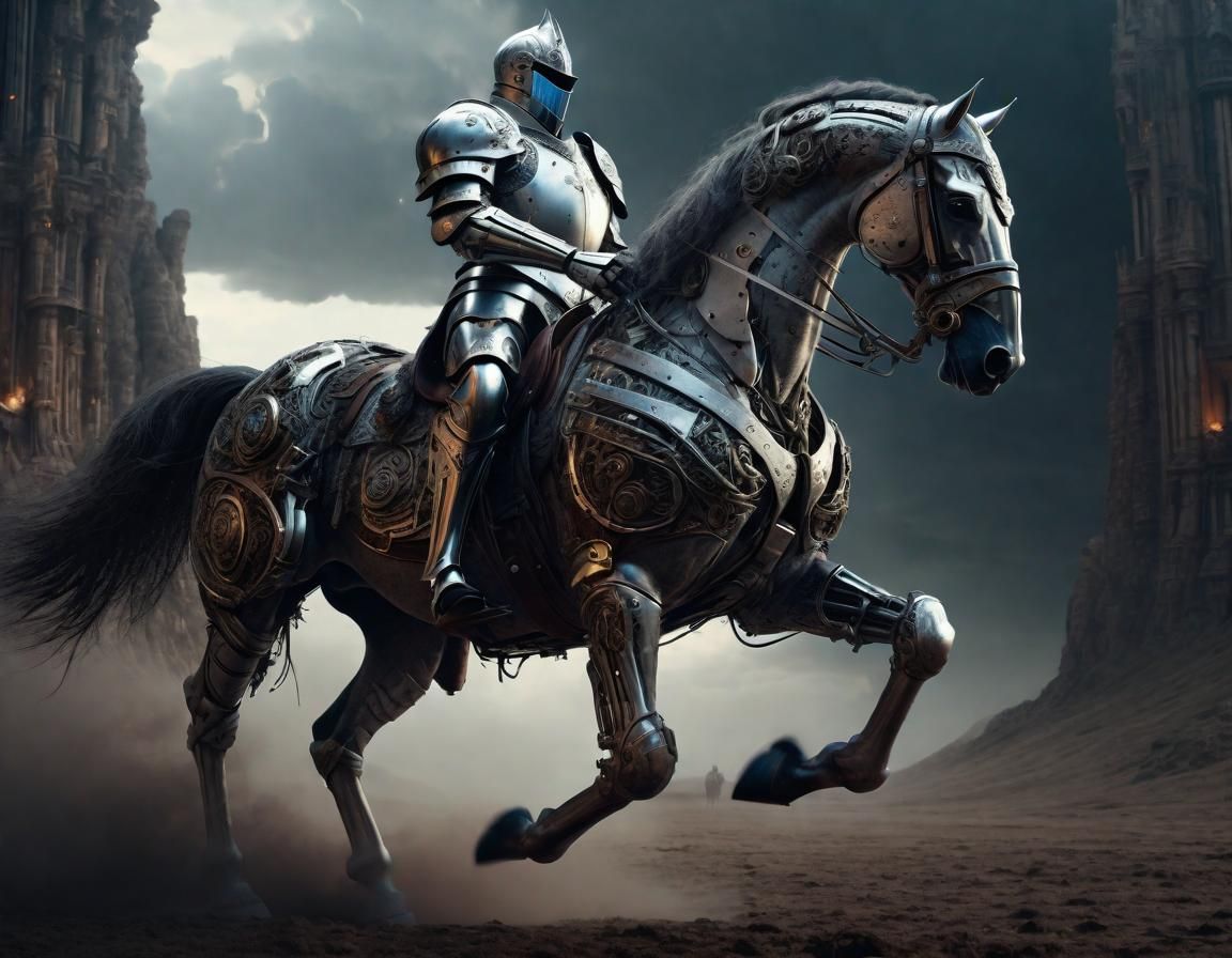 Epic Cyborg Knight on Horse: Digital Matte Painting