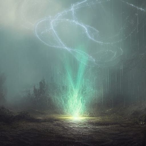 Mystical Mana Rain Descends on Solitary Figure