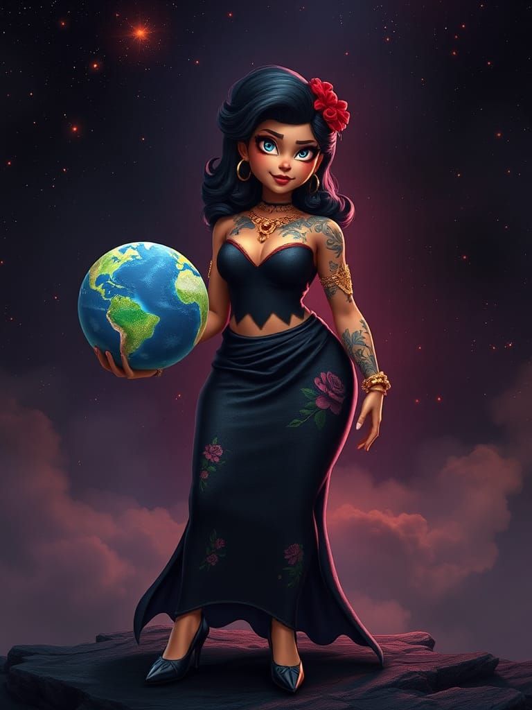 Pixar Mom with Earth in Cosmic Setting