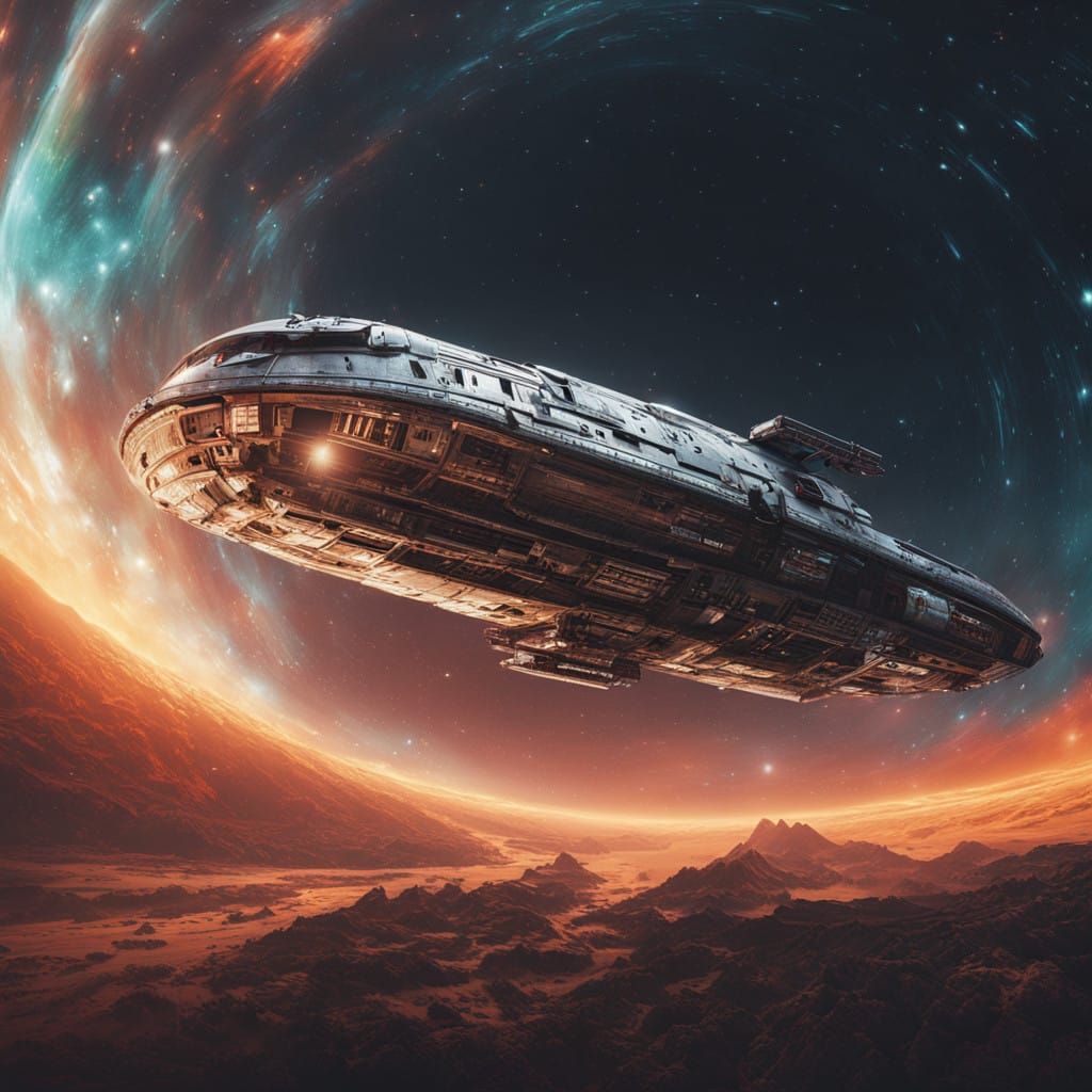 Sleek Hyperspace Cruiser Embarks into Cosmic Vortex