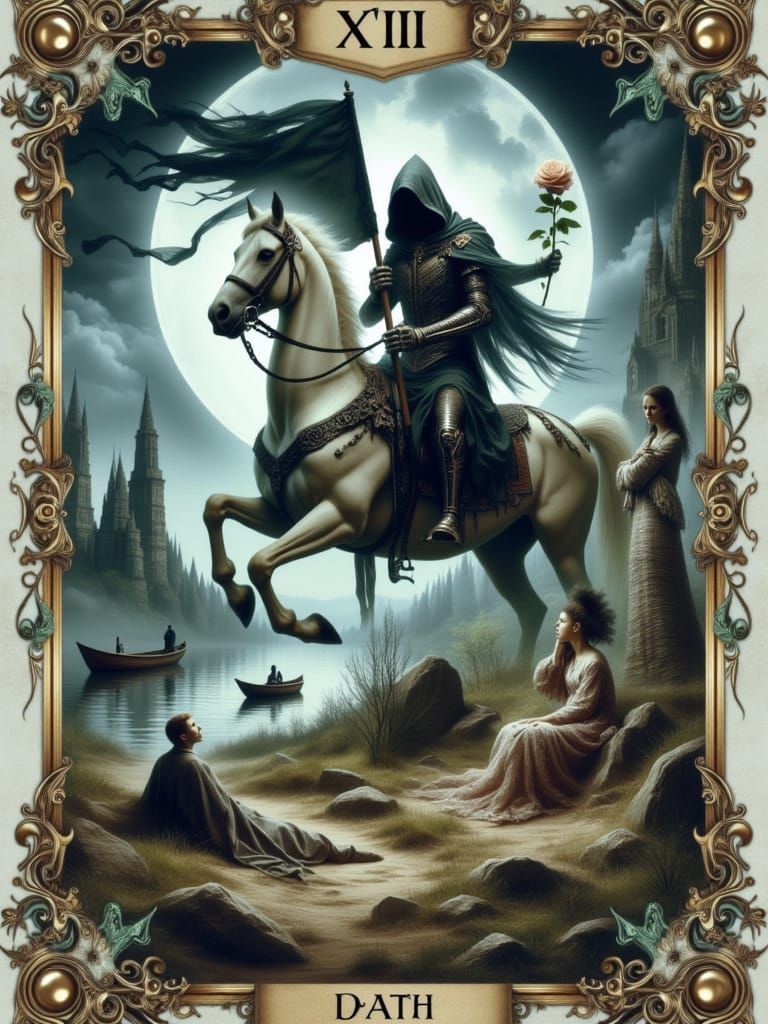 Majestic Death Tarot Card in Dark Surrealism Style