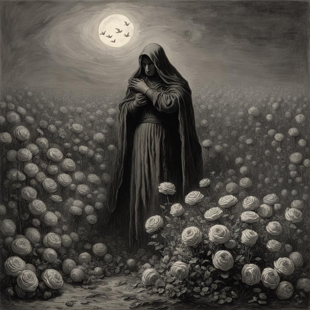 Horrific Flowers in Doré Engraving Style