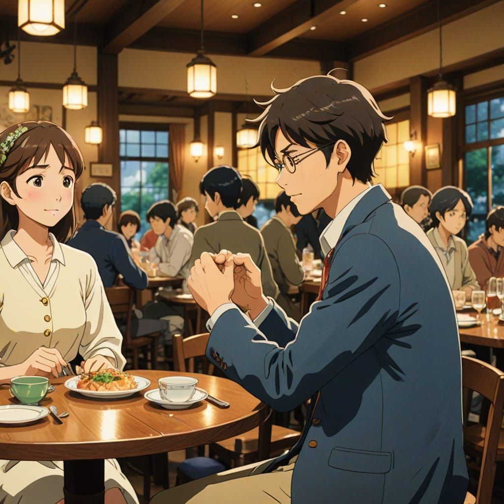 Romantic Proposal in Vibrant Ghibli-Style Anime