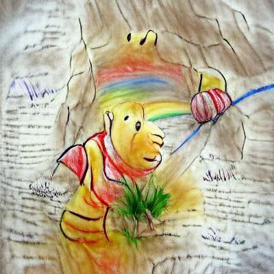 Winnie the Pooh with Rainbows Childlike Art