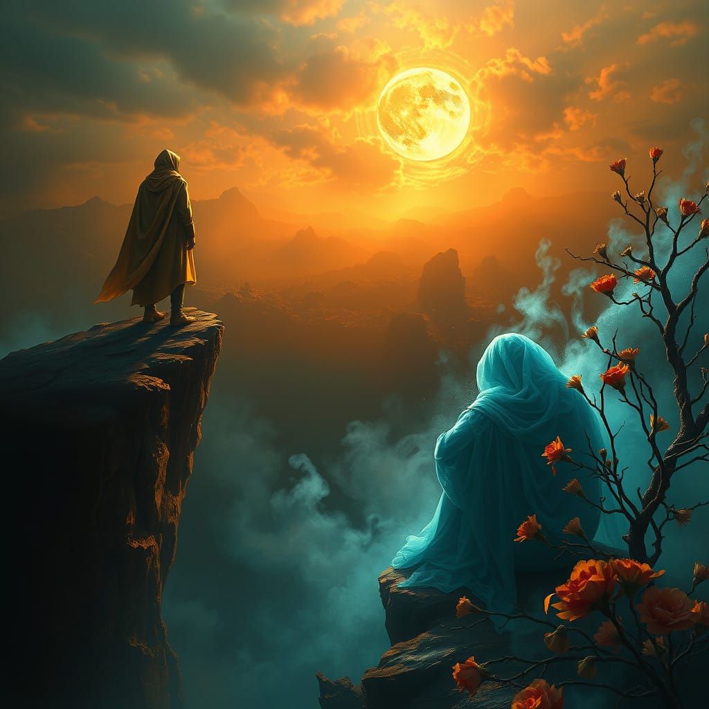 Anxious Figure Confronts Depressed Counterpart in Fantastica...