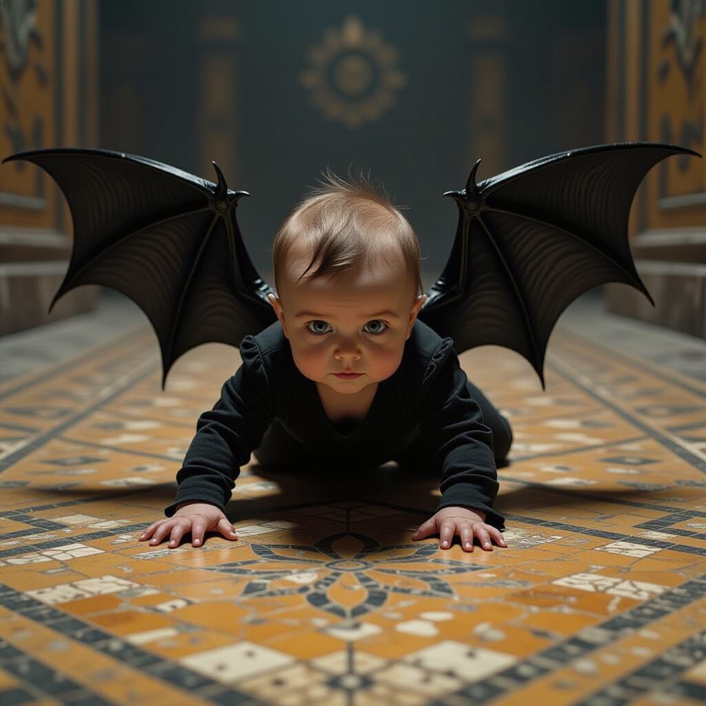 Distorted Baby Crawling in Shadows: Cinematic Horror