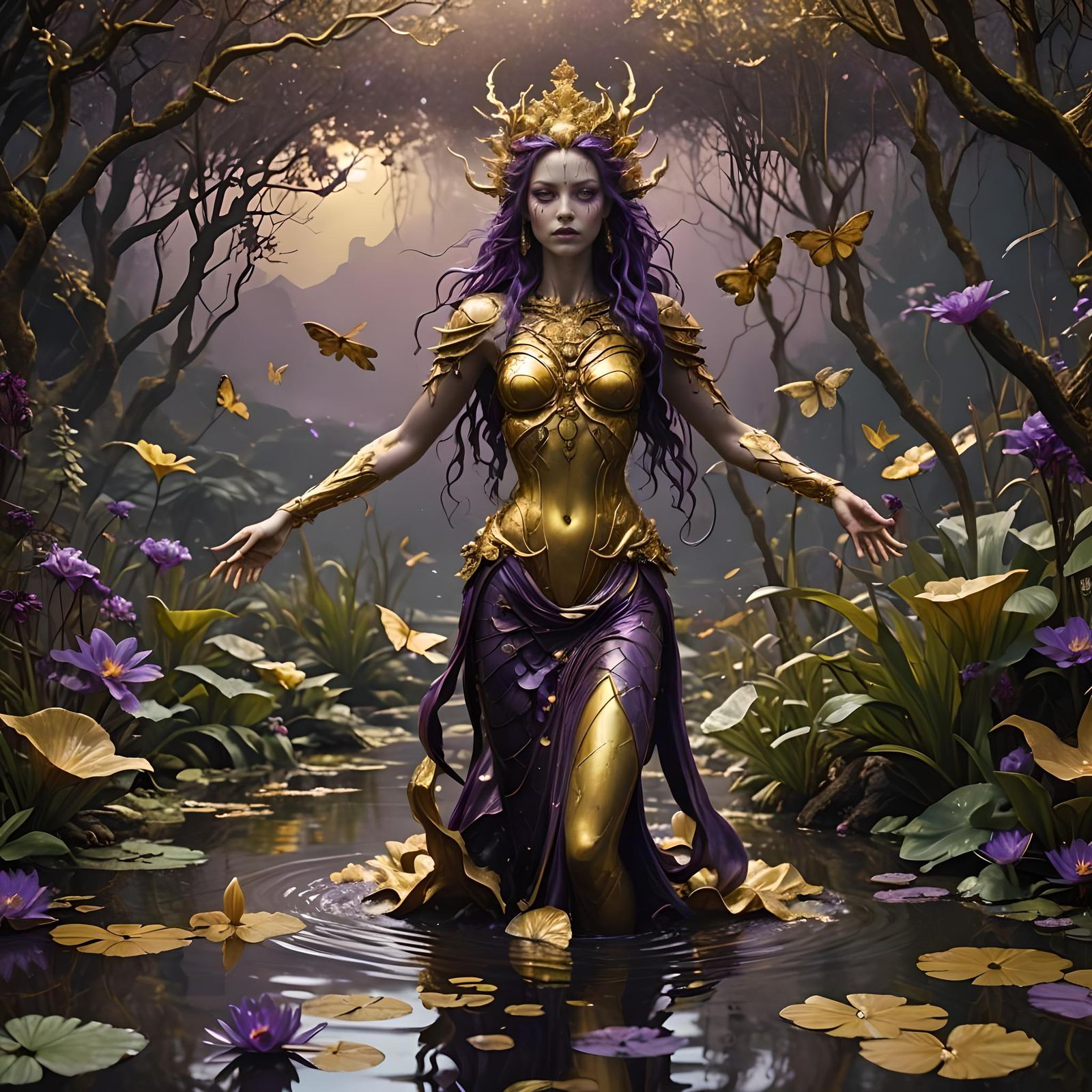 Sinister Water Nymph in Gold and Purple Pond