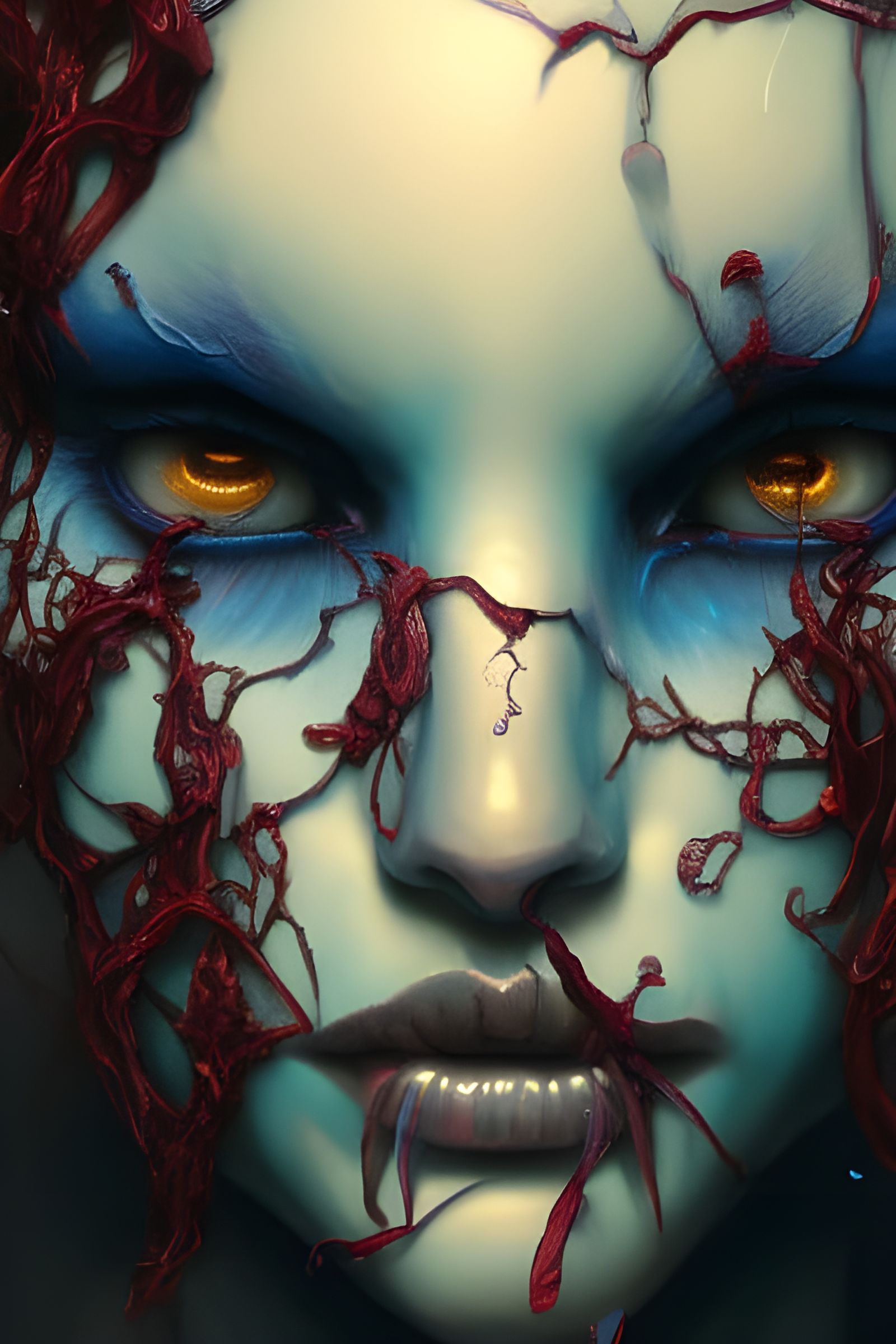 Blue Vines Skull Portrait in Hyperdetailed Style