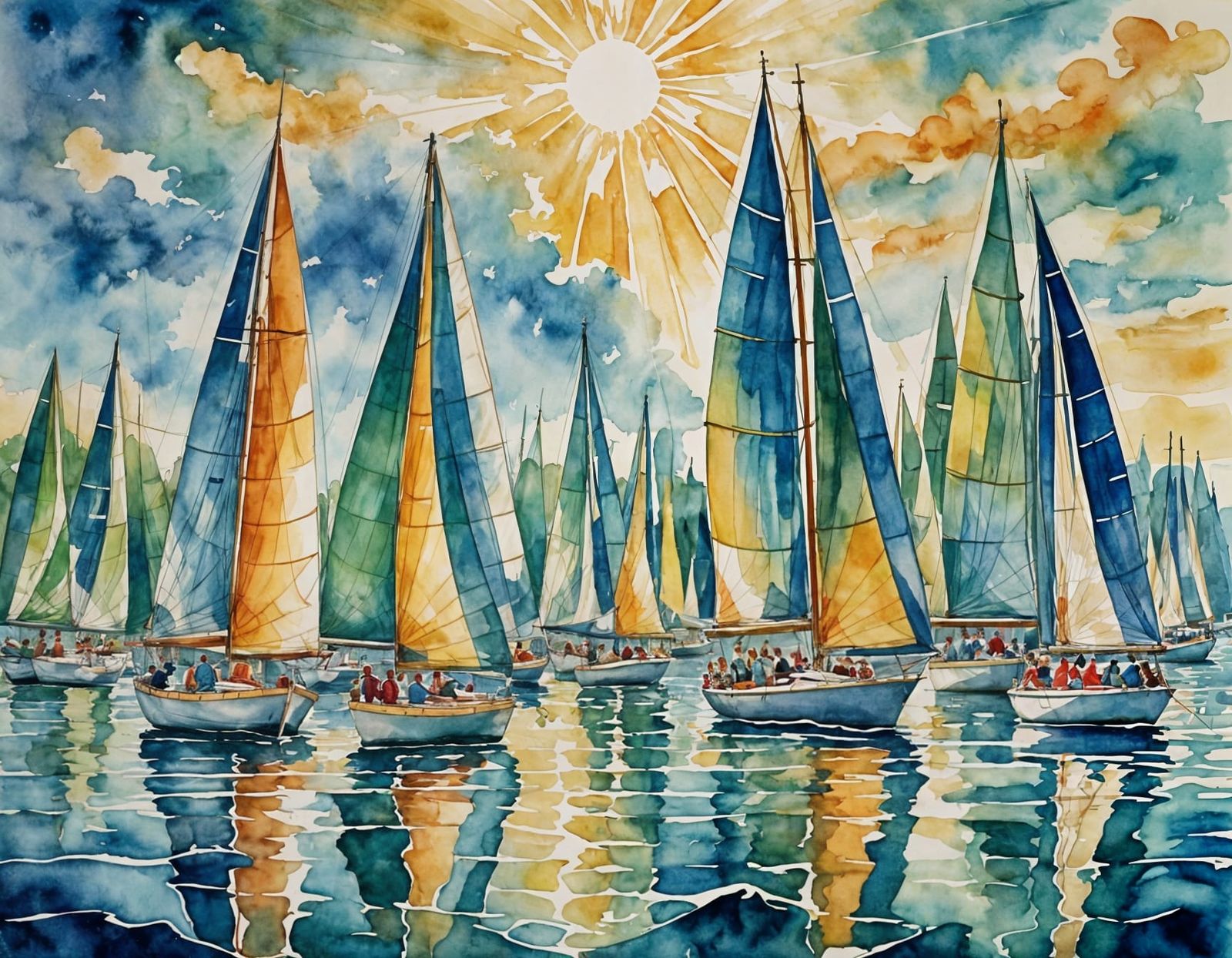 Dancing Sailboats in Pointillist Regatta